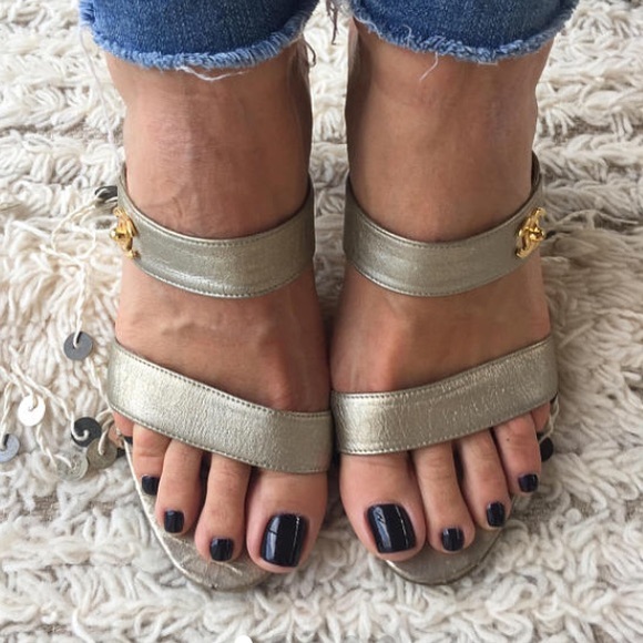 CHANEL Shoes - Gold CHANEL mules sz 7